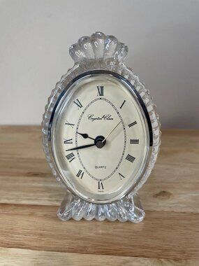 Vintage Crystal Clear Quartz Clock – 24% Lead Crystal Taiwan Roman Numerals Desk